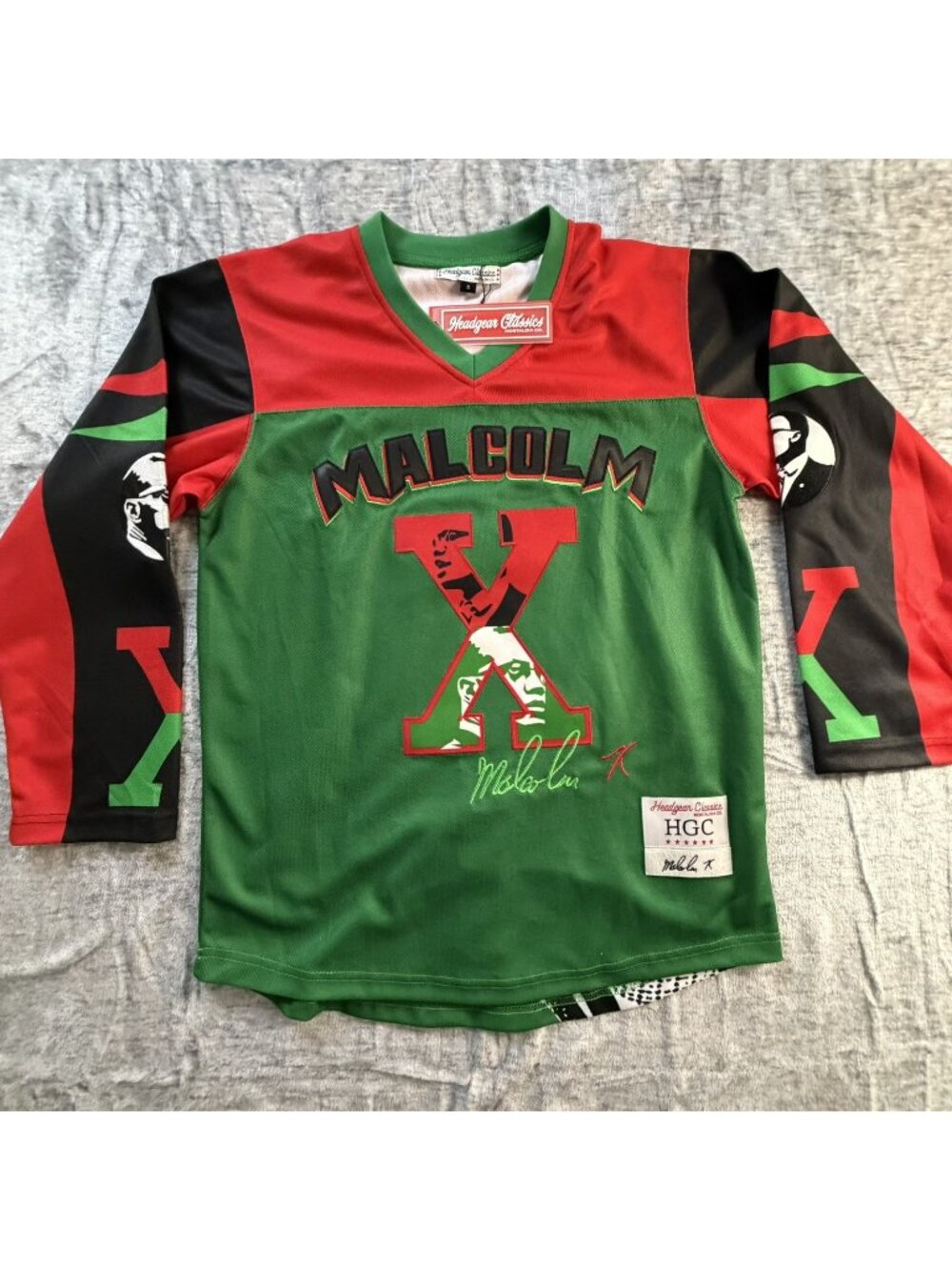 Malcolm X Headgear Classics Political Activist Green Red Hockey Jersey Youth SM
